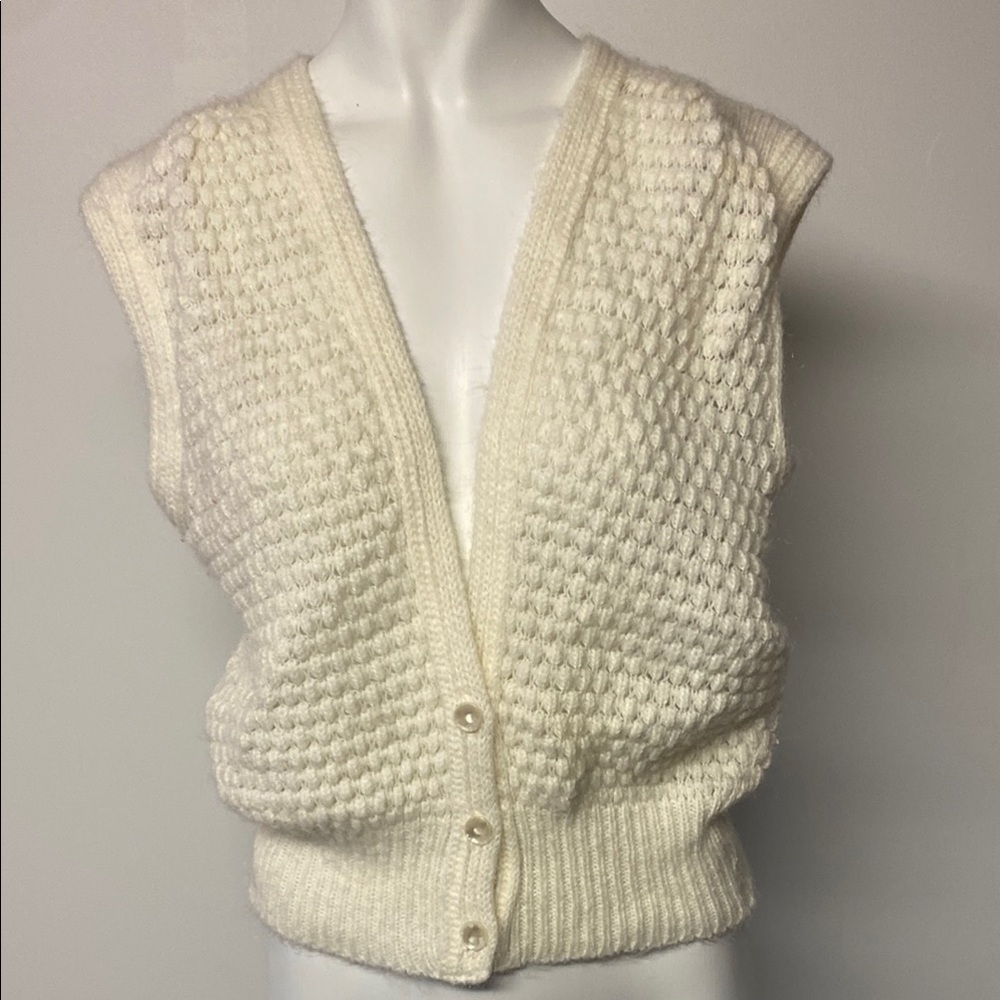 Vintage Hand Knit Women's Cream Sweater Vest - Picture 7 of 7